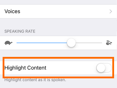 iphone settings Highlight Content
