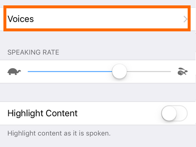 iphone settings Speech rate