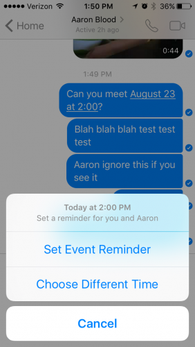 Facebook messenger reminder time