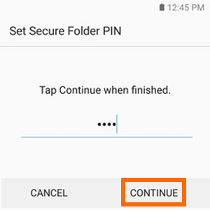 Galaxy Note7 Settings Lock screen and Security Secure Folder CONTINUE