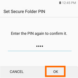 Galaxy Note7 Settings Lock screen and Security Secure Folder OK button