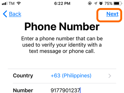 Apple ID Verification Next Button