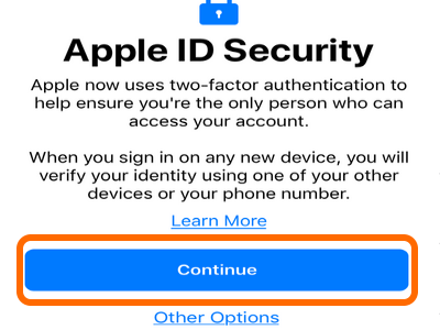 Continue Button Apple ID