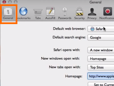 Mac OS X Mavericks Safari Preferences General Tabs