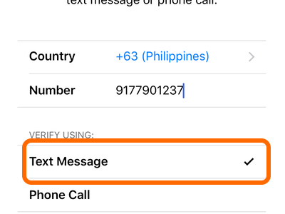 Text message Apple ID Verification