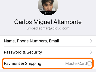 iPhone Settings Apple ID Payment and Shipping Address