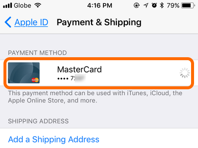 iPhone Settings Payment Method