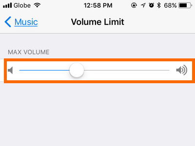 iPhone Settings Volume Limit Slider