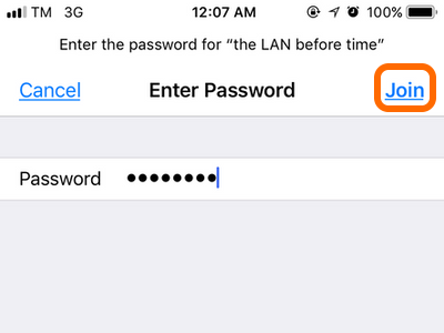 iPhone Settings Wi-Fi Join