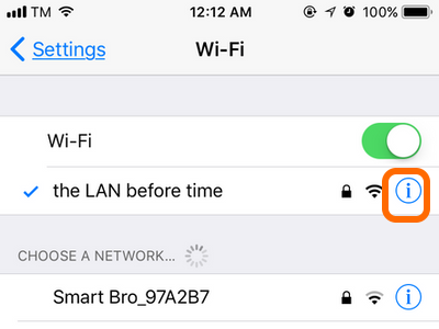 iPhone Wi-Fi Network Details letter i icon