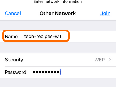 iPhone Wi-Fi Other network Enter Name