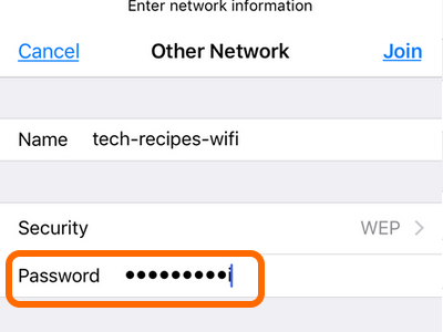 iPhone Wi-Fi Other network Enter Password