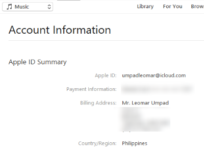 iTunes Account Details