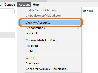 iTunes Account View My Account