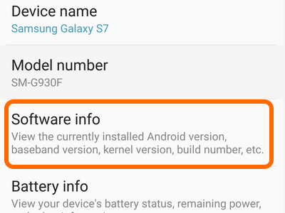 Android Home Settings Software Info