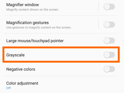 Android Samsung Settings Accessibility Vision Grayscale