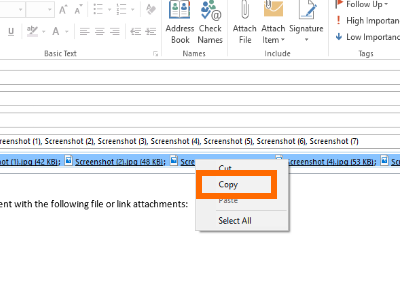Email Composition with Images Right Click Copy