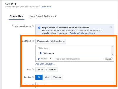 Facebook Create Ad Choose Audience Specifics