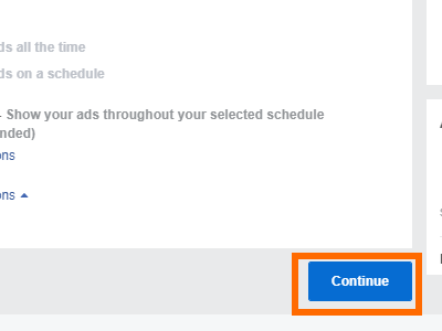 Facebook Create Ad Continue Button