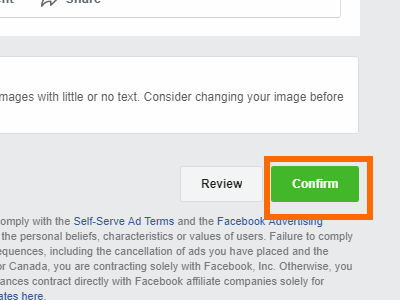 Facebook Create Ad confirm Ad