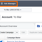 Facebook Create Adds Manager Drop Down Menu