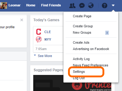 Facebook Drop Down Menu Settings