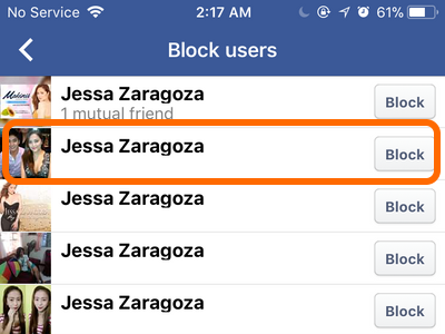 Facebook Mobile Account Block Users Name Results