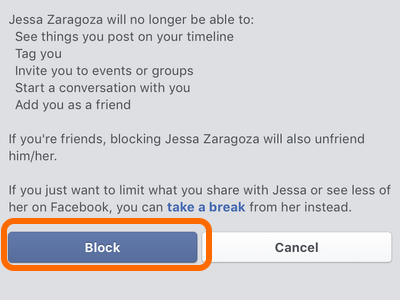 Facebook Mobile App Block Confirm