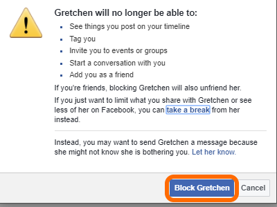 Facebook block confirmation