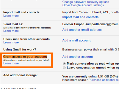 Gmail Click Settings Account and Import Grant Access