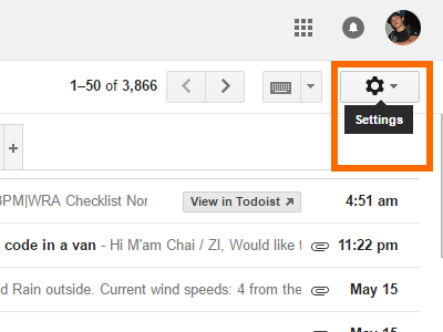Gmail Click Settings icon