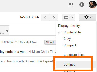 Gmail Click Settings