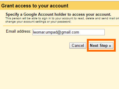 Gmail Grant Access Add another account Enter Email Click Next Step