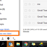 Gmail Hover Mouse to Left Panel Create New Label
