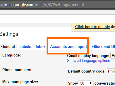 Gmail Settings Account and Import