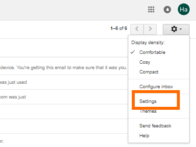 Gmail Settings Button