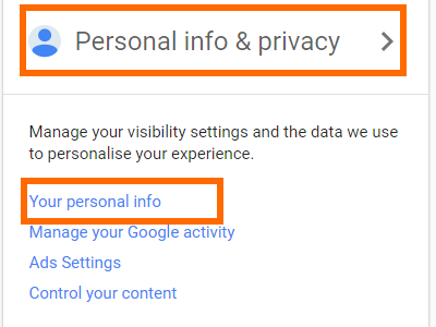 Google Account Page Personal Info and Privacy