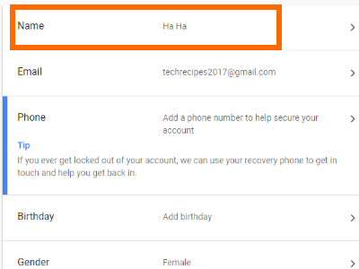 Google Account Personal Details Click Your Name
