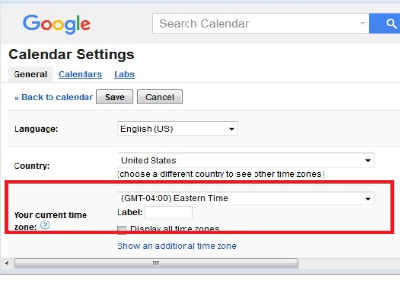 Google Calendar Locate your Current Time zone