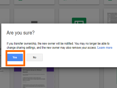 Google Drive File Change owner Confirm Changes