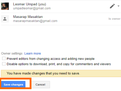 Google Drive File Change owner Save Changes