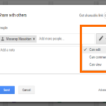 Google Drive File Share Pencil icon with Permission options