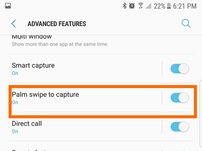 Samsung Galaxy Settings Advanced Palm to Swipe