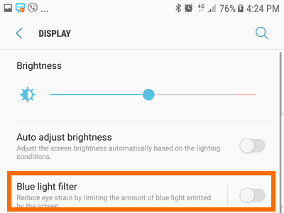 Samsung Settings Display Blue Light Switch