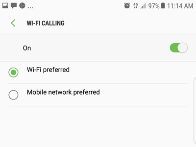 Settings Connection WiFi Calling Switch ON