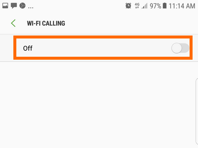Settings Connection WiFi Calling Switch
