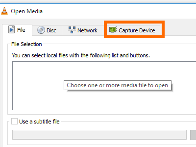 VLC Media File Menu Convert Save Capture Device Tab