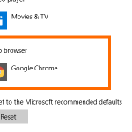 Windows 10 Start Menu Settings System Settings Default Web Browser is Chrome