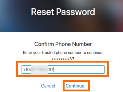 iCloud Forgot Apple ID Password - Confirm Trusted Numer
