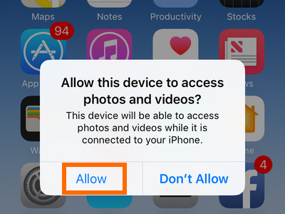 iPhone Alow Devices to access photos and videos